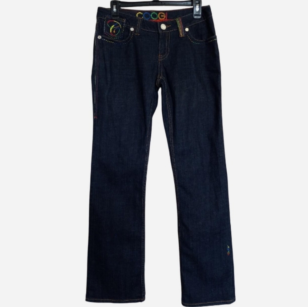 Coogi Rainbow Embroidered Low Rise Bootcut Jeans
